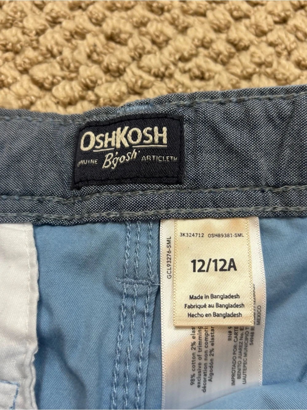 Brand new with Tags Osh‎ Kosh Boys Light Blue Chino Shorts Size 12